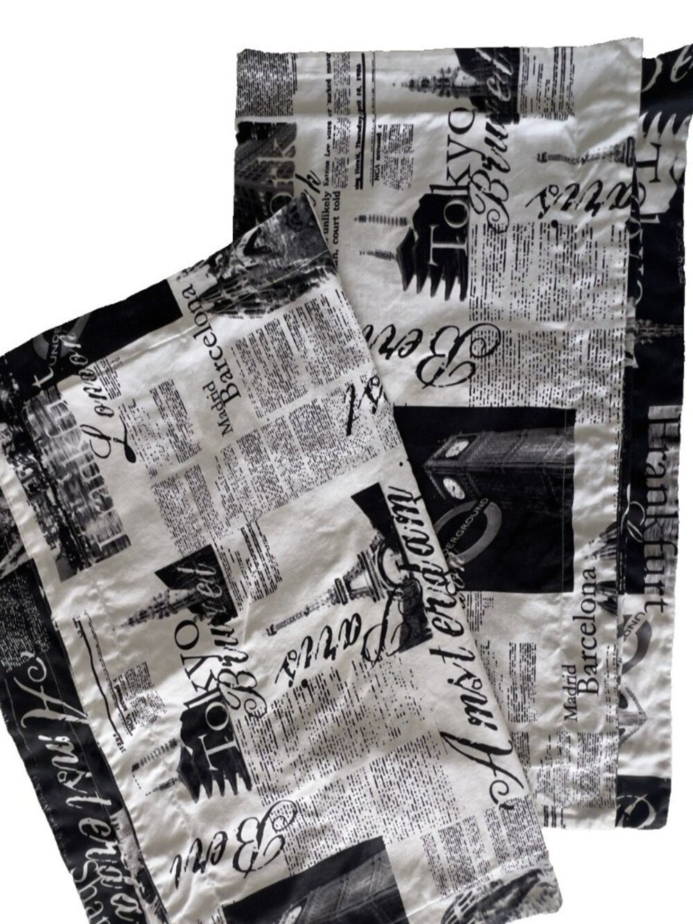 ALAMODE HOME Pillow Sham PAIR Std Passport Newsprint Black White Travel World